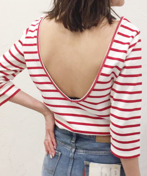 Ungrid アングリッド の バックオープンボーダーtee Tシャツ カットソー Wear