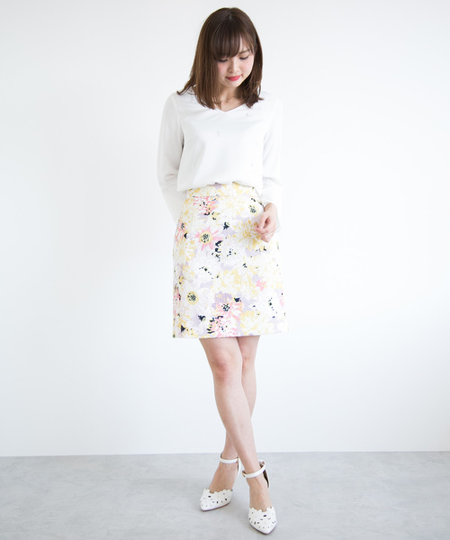 PROPORTION BODY DRESSING（プロポーションボディドレッシング）の「ビッグフラワージャガードプリントタイトスカート（スカート・レディース・ピンク/パープル/ネイビー・1/2/3）」の3枚目の写真