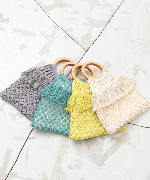 BEAUTY&YOUTH UNITED ARROWS（ビューティーアンドユースユナイテッドアローズ）の「BY∴ マクラメフリンジリングハンドルバッグ（ハンドバッグ・レディース・イエロー/ナチュラル/ターコイズブルー/グレー・FREE）」の10枚目の写真