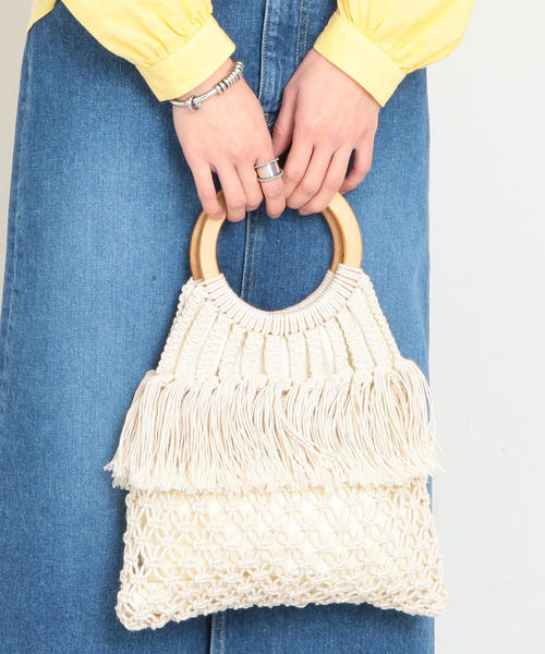 BEAUTY&YOUTH UNITED ARROWS（ビューティーアンドユースユナイテッドアローズ）の「BY∴ マクラメフリンジリングハンドルバッグ（ハンドバッグ・レディース・イエロー/ナチュラル/ターコイズブルー/グレー・FREE）」の13枚目の写真