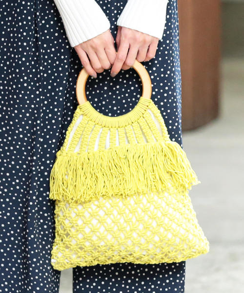 BEAUTY&YOUTH UNITED ARROWS（ビューティーアンドユースユナイテッドアローズ）の「BY∴ マクラメフリンジリングハンドルバッグ（ハンドバッグ・レディース・イエロー/ナチュラル/ターコイズブルー/グレー・FREE）」の14枚目の写真