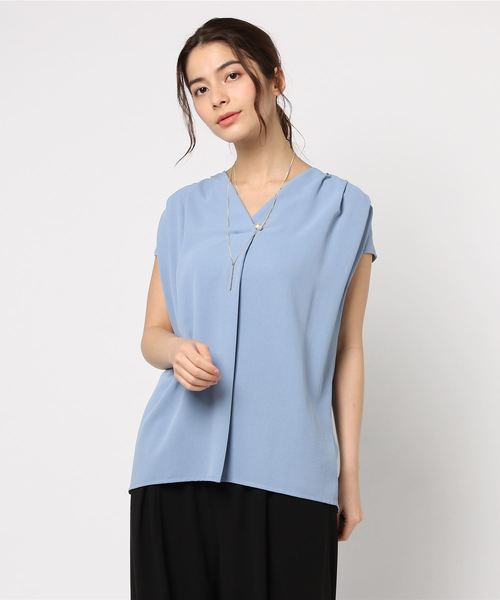 rps(アールピーエス)の「ネックレス付重ねVネック半袖ブラウス(シャツ/ブラウス・レディース・オフホワイト/グレー/サックスブルー/ラベンダー/ブルーグリーン/マスタード/ブラック/キャメル/ネイビー・M)」の17枚目の写真