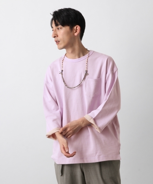 RAGEBLUE（レイジブルー）の「配色裏毛ドロップクルー7分袖/792459（Tシャツ/カットソー・メンズ・ブルー/グレー/ホワイト/ベージュ/パープル・LARGE/MEDIUM/SMALL）」の5枚目の写真