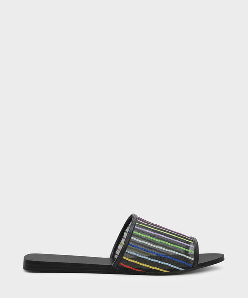 CHARLES & KEITH（チャールズ & キース）の「ストライプメッシュスライダー / STRIPED MESH SLIDERS（スリッポン・レディース・ブラック/ブラック系その他・23cm/23.5cm/24.5cm/25cm）」の2枚目の写真