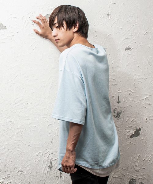 MinoriTY（マイノリティ）の「フェイクレイヤードＢＩＧ T（Tシャツ/カットソー・メンズ・ホワイト/ライトグレー/ライトブルー/ピンク/ブルー/チャコール・M/L）」の4枚目の写真