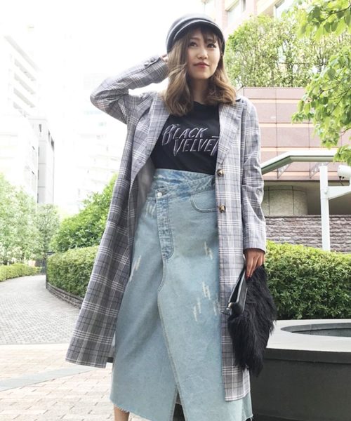 ECLIN(エクラン)の「チェックロングジャケット(その他アウター)」|ブラック