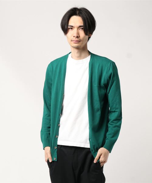 CUSTOM CULTURE（カスタムカルチャー）の「【TOUCH BACK】 Italy Made 12GG クレープコットン カーディガン（カーディガン/ボレロ・メンズ・ネイビー/オフホワイト/グリーン/マスタード/ロイヤルブルー・46/48/50）」の3枚目の写真