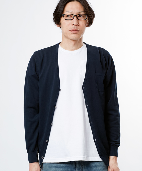 CUSTOM CULTURE（カスタムカルチャー）の「【TOUCH BACK】 Italy Made 12GG クレープコットン カーディガン（カーディガン/ボレロ・メンズ・ネイビー/オフホワイト/グリーン/マスタード/ロイヤルブルー・46/48/50）」の4枚目の写真