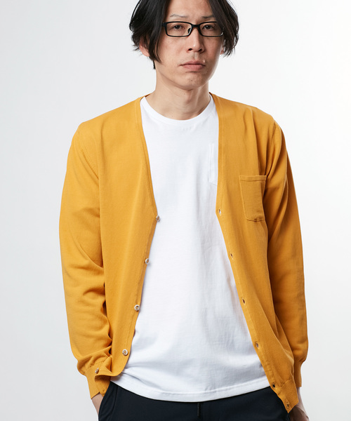 CUSTOM CULTURE（カスタムカルチャー）の「【TOUCH BACK】 Italy Made 12GG クレープコットン カーディガン（カーディガン/ボレロ・メンズ・ネイビー/オフホワイト/グリーン/マスタード/ロイヤルブルー・46/48/50）」の5枚目の写真