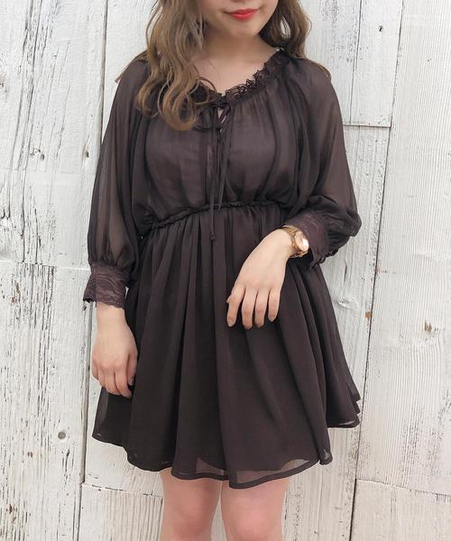 one after another NICE CLAUP（ワンアフターアナザーナイスクラップ）の「Vintage シフォンチュニック（シャツ/ブラウス・レディース・ピンク系その他/アイボリー/ブラウン/ピンク・FREE）」の2枚目の写真