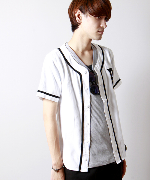 WEGO（ウィゴー）の「WEGO/ベースボールシャツ（シャツ/ブラウス・メンズ・ホワイト/杢グレー・LARGE/MEDIUM）」の2枚目の写真