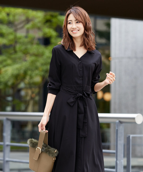 Doula Doula（ドゥーラドゥーラ）の「2WAY ウエストリボン付き　プリーツシャツワンピース（シャツ/ブラウス・レディース・ブラック/ダークグリーン/ダークパープル・FREE）」の11枚目の写真