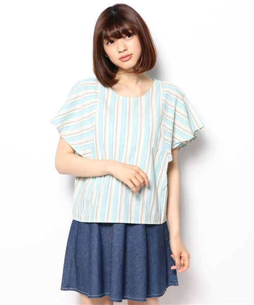 mystic(ミスティック)の「ストライプフレアスリーブプルオーバー(シャツ/ブラウス・レディース・オレンジ/ブルー/ピンク・フリ-)」の6枚目の写真