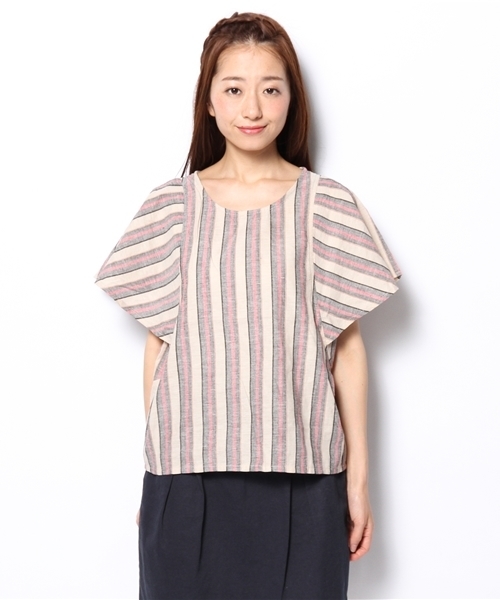 mystic(ミスティック)の「ストライプフレアスリーブプルオーバー(シャツ/ブラウス・レディース・オレンジ/ブルー/ピンク・フリ-)」の7枚目の写真