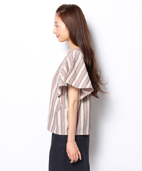 mystic(ミスティック)の「ストライプフレアスリーブプルオーバー(シャツ/ブラウス・レディース・オレンジ/ブルー/ピンク・フリ-)」の8枚目の写真