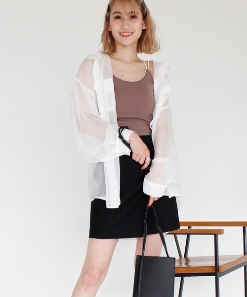 SPIRALGIRL(スパイラルガール)の「シースルーオーバーシャツ(シャツ/ブラウス・レディース・ベージュ/グリーン/オフホワイト・FREE)」の7枚目の写真