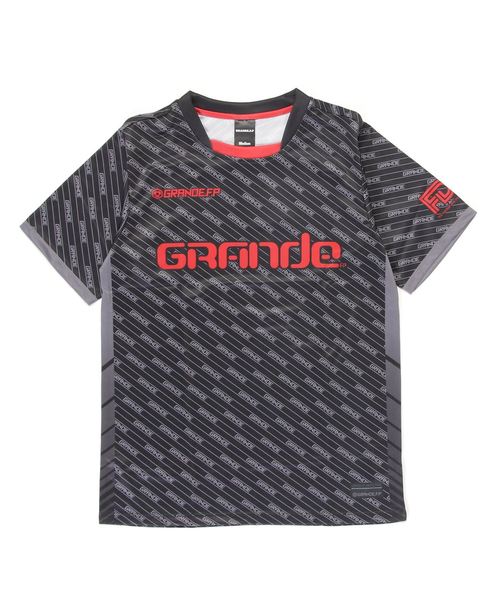 GRANDE FOOTBALL PRODUCTS(グランデフットボールプロダクツ)の「GRANDE.F.Pバイヤスロゴ.プラクティスシャツ(Tシャツ/カットソー・メンズ・ブラック×グレー/ブラック×レッド・M/L)」の2枚目の写真