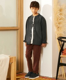 無地ネルスナップ釦スタンドシャツ