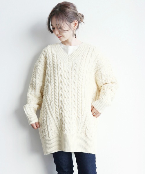 セール Vネックケーブルニットチュニック ニット セーター American Holic アメリカンホリック のファッション通販 Zozotown