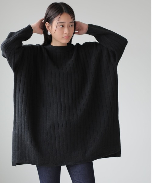 AMERICAN HOLIC(アメリカンホリック)の「リブ編みサイドスリットニットチュニック(ニット/セーター・レディース・ブラック/ベージュ/ブラウン/サックスブルー/アイボリー・FREE)」の3枚目の写真