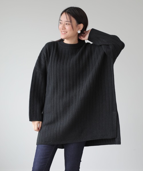 AMERICAN HOLIC(アメリカンホリック)の「リブ編みサイドスリットニットチュニック(ニット/セーター・レディース・ブラック/ベージュ/ブラウン/サックスブルー/アイボリー・FREE)」の13枚目の写真