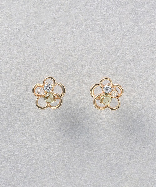 8月誕生石 K10 イエローゴールド ペリドット ピアス BLOOM/ブルーム