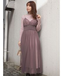 MERCURYDUO | チュールキャミセットロングスリーブニットワンピース【キャミワンピース/長袖】(ワンピース)