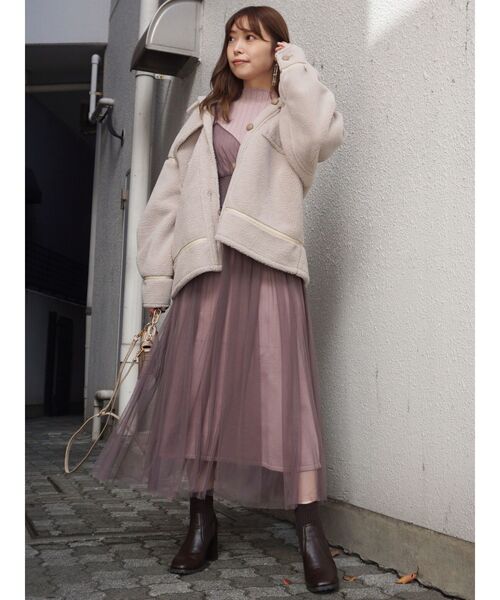 MERCURYDUO（マーキュリーデュオ）の「チュールキャミセットロングスリーブニットワンピース（ワンピース・レディース・ブラウン/ベビーピンク/アイボリー・FREE）」の15枚目の写真