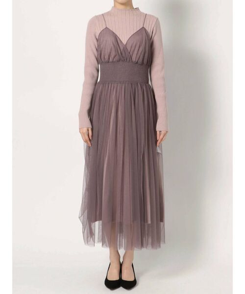 MERCURYDUO（マーキュリーデュオ）の「チュールキャミセットロングスリーブニットワンピース（ワンピース・レディース・ブラウン/ベビーピンク/アイボリー・FREE）」の6枚目の写真