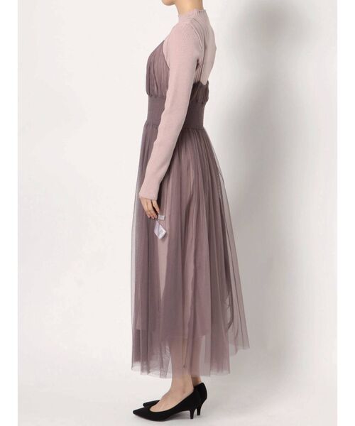 MERCURYDUO（マーキュリーデュオ）の「チュールキャミセットロングスリーブニットワンピース（ワンピース・レディース・ブラウン/ベビーピンク/アイボリー・FREE）」の7枚目の写真