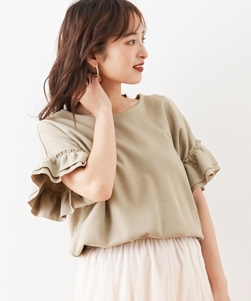 Futier land(フューティアランド)の「袖フリルワッフルTシャツ(Tシャツ/カットソー・レディース・ホワイト/ベージュ/モカ/チャコール・MEDIUM)」の17枚目の写真