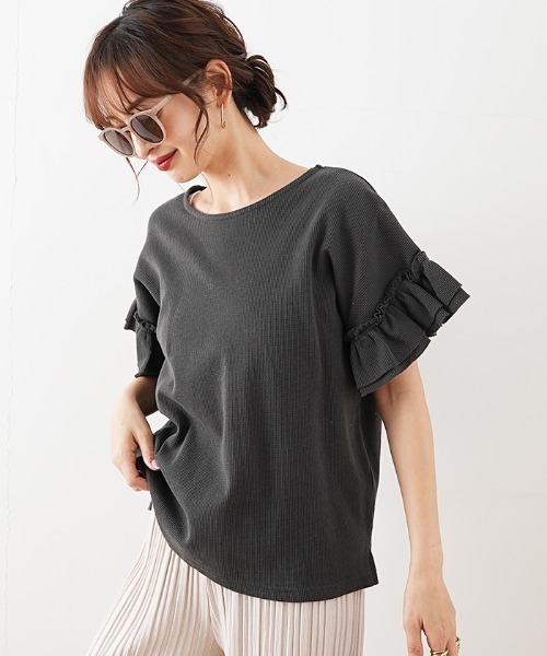 Futier land(フューティアランド)の「袖フリルワッフルTシャツ(Tシャツ/カットソー・レディース・ホワイト/ベージュ/モカ/チャコール・MEDIUM)」の7枚目の写真
