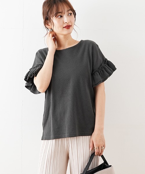 Futier land(フューティアランド)の「袖フリルワッフルTシャツ(Tシャツ/カットソー・レディース・ホワイト/ベージュ/モカ/チャコール・MEDIUM)」の20枚目の写真