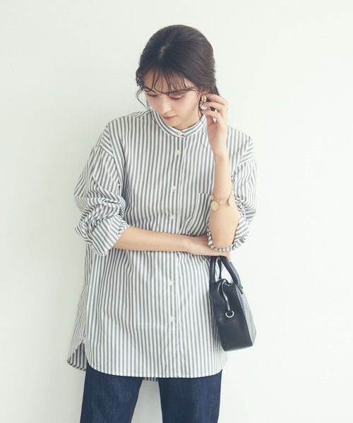 CRAFT STANDARD BOUTIQUE(クラフトスタンダードブティック)の「バンドカラーシャツ ◇(シャツ/ブラウス・レディース・オフホワイト/ネイビー/ブルー系その他4/ブルー系その他6/ベージュ系その他2/モカ/グレー系その他・MEDIUM/LARGE)」の3枚目の写真