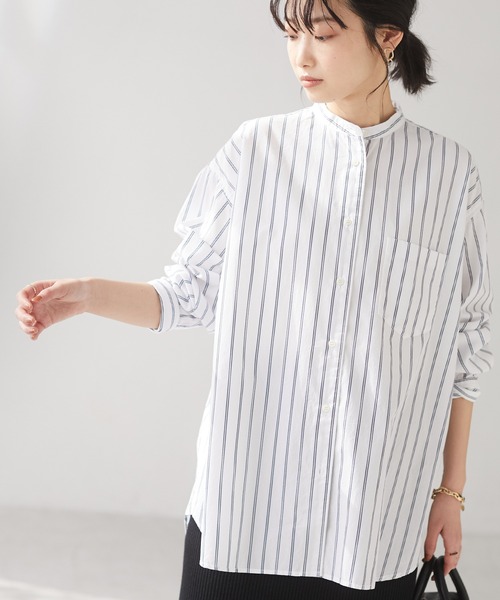 CRAFT STANDARD BOUTIQUE(クラフトスタンダードブティック)の「バンドカラーシャツ ◇(シャツ/ブラウス・レディース・オフホワイト/ネイビー/ブルー系その他4/ブルー系その他6/ベージュ系その他2/モカ/グレー系その他・MEDIUM/LARGE)」の6枚目の写真