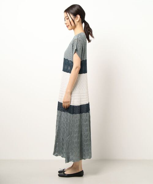 Alluge（アルージュ）の「クロシェニットワンピース&カットワンピースセットアップ（ワンピース・レディース・ブルー/グリーン・FREE）」の4枚目の写真