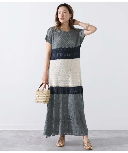 Alluge（アルージュ）の「クロシェニットワンピース&カットワンピースセットアップ（ワンピース・レディース・ブルー/グリーン・FREE）」の8枚目の写真