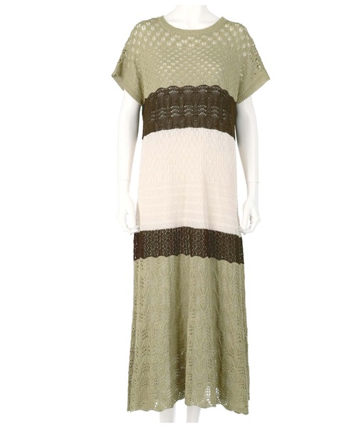 Alluge（アルージュ）の「クロシェニットワンピース&カットワンピースセットアップ（ワンピース・レディース・ブルー/グリーン・FREE）」の10枚目の写真