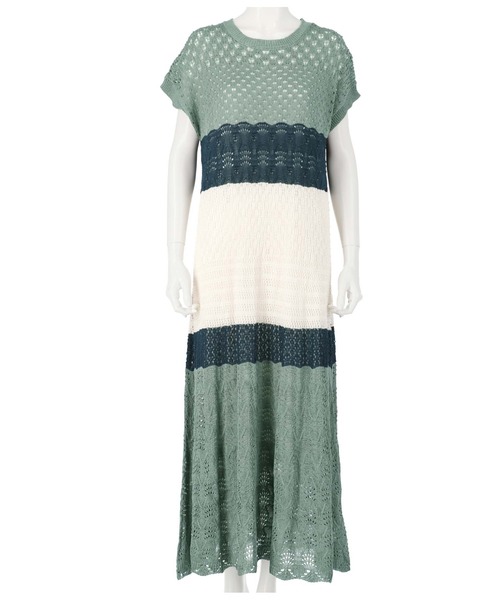 Alluge（アルージュ）の「クロシェニットワンピース&カットワンピースセットアップ（ワンピース・レディース・ブルー/グリーン・FREE）」の11枚目の写真