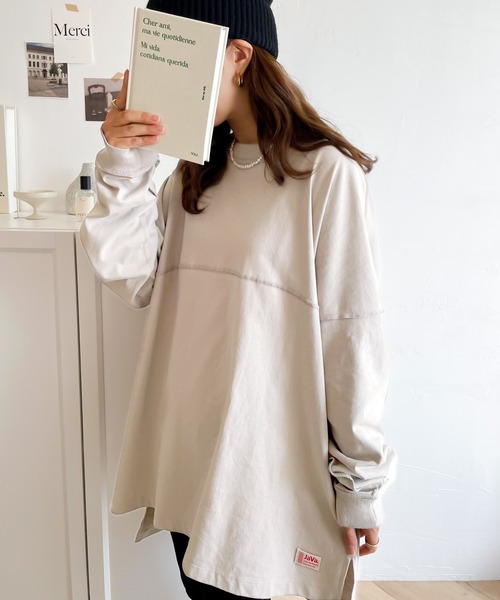 Java(ジャバ)の「《JaVaジャバ コラボ》切替えビッグシルエット長袖Tee(Tシャツ/カットソー・レディース・グレイッシュベージュ/チャコールグレー/ベージュ/ホワイト/ブラック・MEDIUM/LARGE/X-LARGE/SMALL)」の5枚目の写真