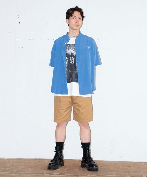 bonjour bonsoir（ボンジュール　ボンソワール）の「【bonjour bonsoir】バンドカラー半袖シャツ（シャツ/ブラウス・メンズ・ベージュ/サックスブルー/グリーン/スミクロ・M/L/XL）」の20枚目の写真