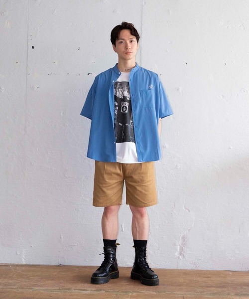 bonjour bonsoir（ボンジュール　ボンソワール）の「【bonjour bonsoir】バンドカラー半袖シャツ（シャツ/ブラウス・メンズ・ベージュ/サックスブルー/グリーン/スミクロ・M/L/XL）」の21枚目の写真