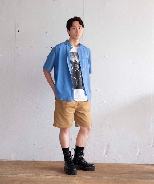 bonjour bonsoir（ボンジュール　ボンソワール）の「【bonjour bonsoir】バンドカラー半袖シャツ（シャツ/ブラウス・メンズ・ベージュ/サックスブルー/グリーン/スミクロ・M/L/XL）」の22枚目の写真