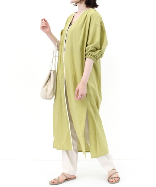 STYLEBLOCK(スタイルブロック)の「リネンタッチパイピングガウンワンピース(ワンピース・レディース・ライム/アイボリー/ベージュ・M)」の9枚目の写真