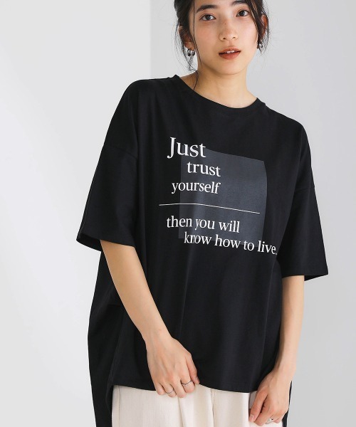 Bou Jeloud(ブージュルード)の「コットンロゴオーバーTシャツ(Tシャツ/カットソー・レディース・ブラック/ベージュ/オフホワイト・FREE)」の3枚目の写真
