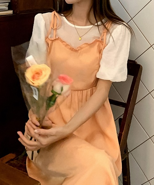 Girly Doll(ガーリードール)の「パフスリーブドッキングワンピース(ワンピース・レディース・ブラック/オレンジ・S/M)」の1枚目の写真
