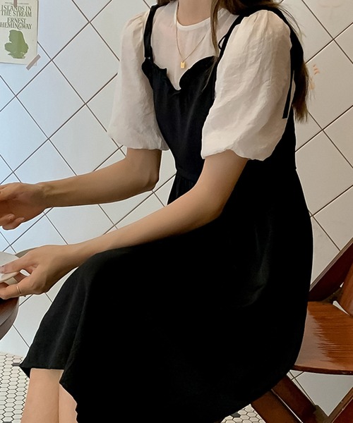 Girly Doll(ガーリードール)の「パフスリーブドッキングワンピース(ワンピース・レディース・ブラック/オレンジ・S/M)」の5枚目の写真