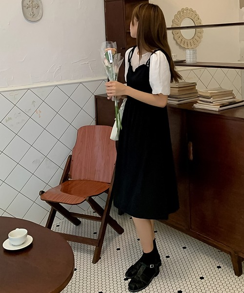 Girly Doll(ガーリードール)の「パフスリーブドッキングワンピース(ワンピース・レディース・ブラック/オレンジ・S/M)」の7枚目の写真