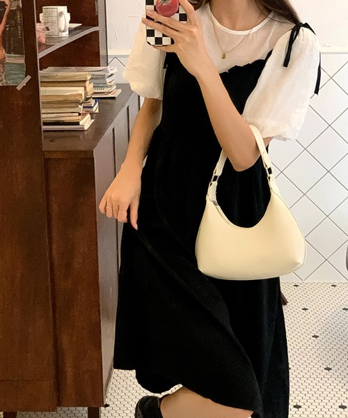 Girly Doll(ガーリードール)の「パフスリーブドッキングワンピース(ワンピース・レディース・ブラック/オレンジ・S/M)」の9枚目の写真