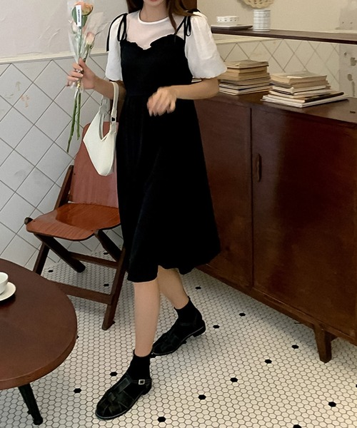 Girly Doll(ガーリードール)の「パフスリーブドッキングワンピース(ワンピース・レディース・ブラック/オレンジ・S/M)」の11枚目の写真